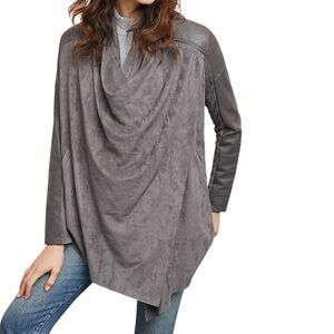 BlankNYC Convertible Grey Suede Faux Leather Moto Drape Jacket
